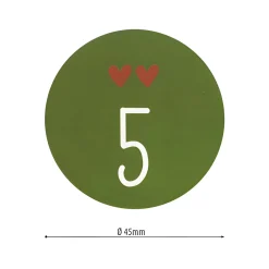 Adventskalender-Zahlen mit Muster, rot/grün, 24 Stück