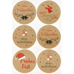 Aufkleber 'Weihnachtsgrüße' Ø 4,5 cm, braun, 48 Stück