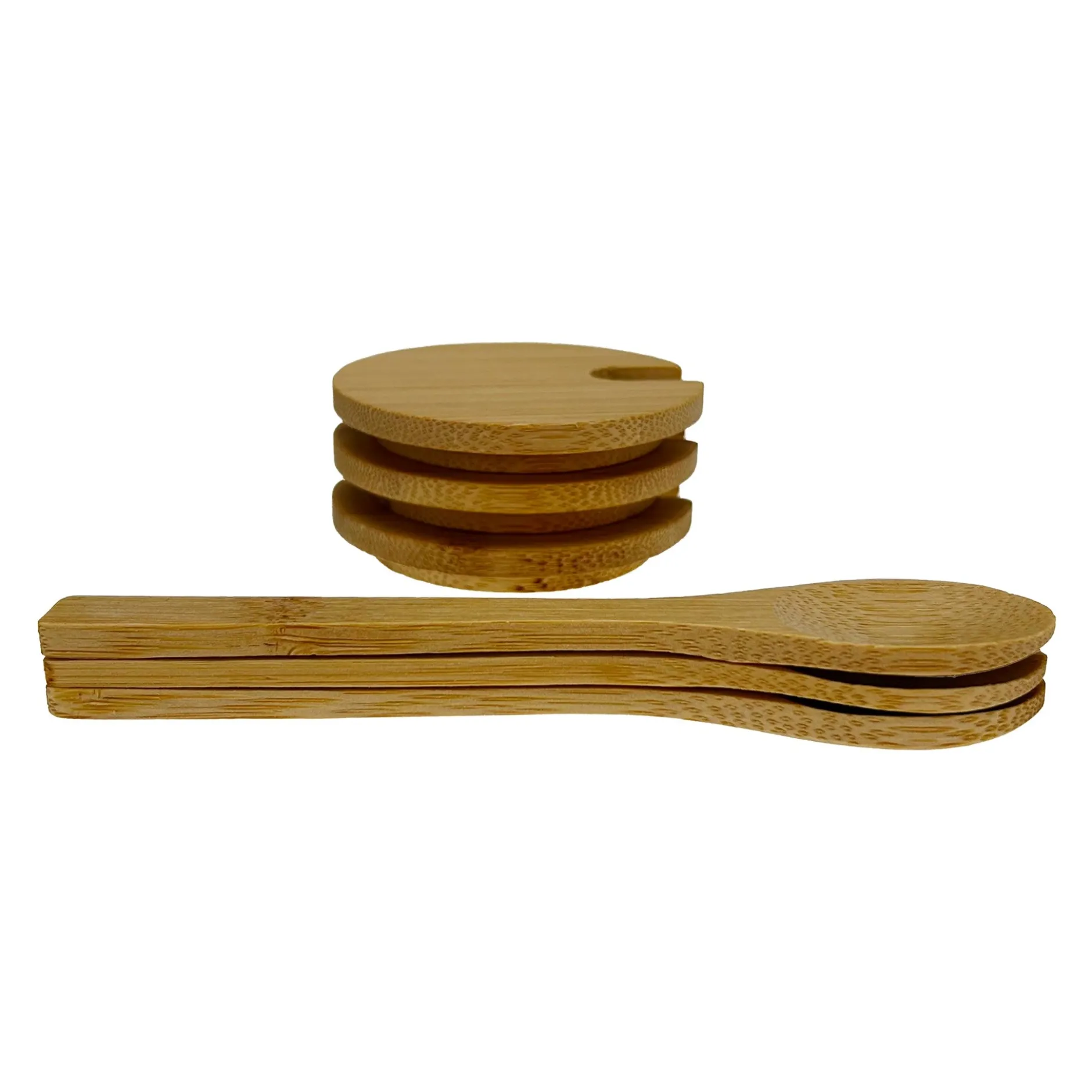 Bambusdeckel Ø 67 mm mit Löffel, 3er Set