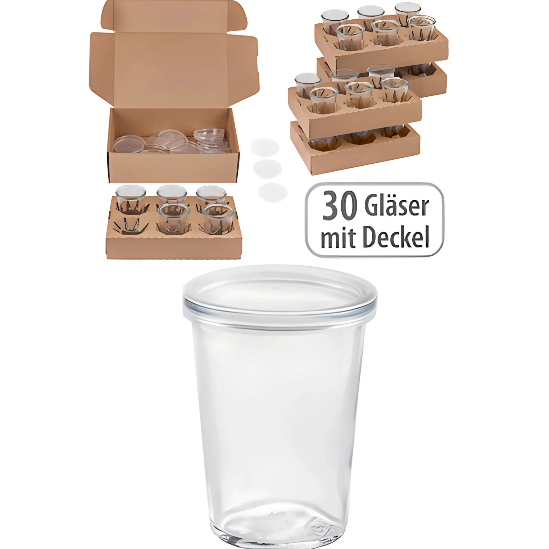 Becherglas 150 ml mit Klarsichtdeckel, 30 Stück