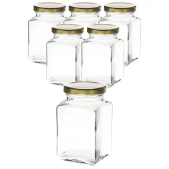 6er Set Quadratglas 260 ml mit Deckel gold