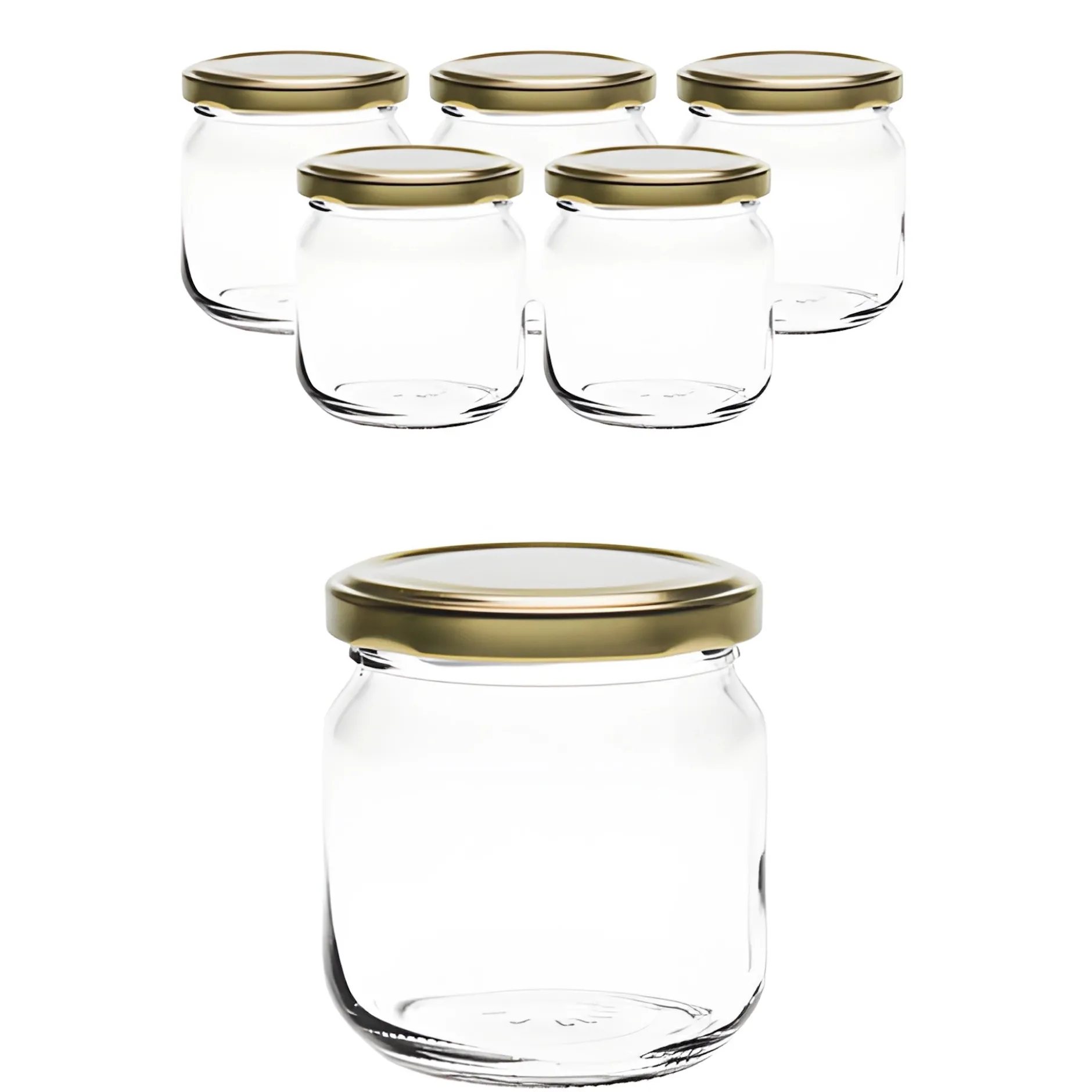 6er Set Rundglas 212 ml nieder mit Deckel gold