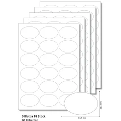 Etiketten oval 63,5 x 42,3 mm weiß - 5 Blatt A4