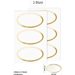 Etiketten 'Rahmen oval in Gold' 64 x 37 mm, 6 Stück