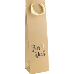 Flaschentasche 'Für Dich' natur, 10 x 8 x 35 cm