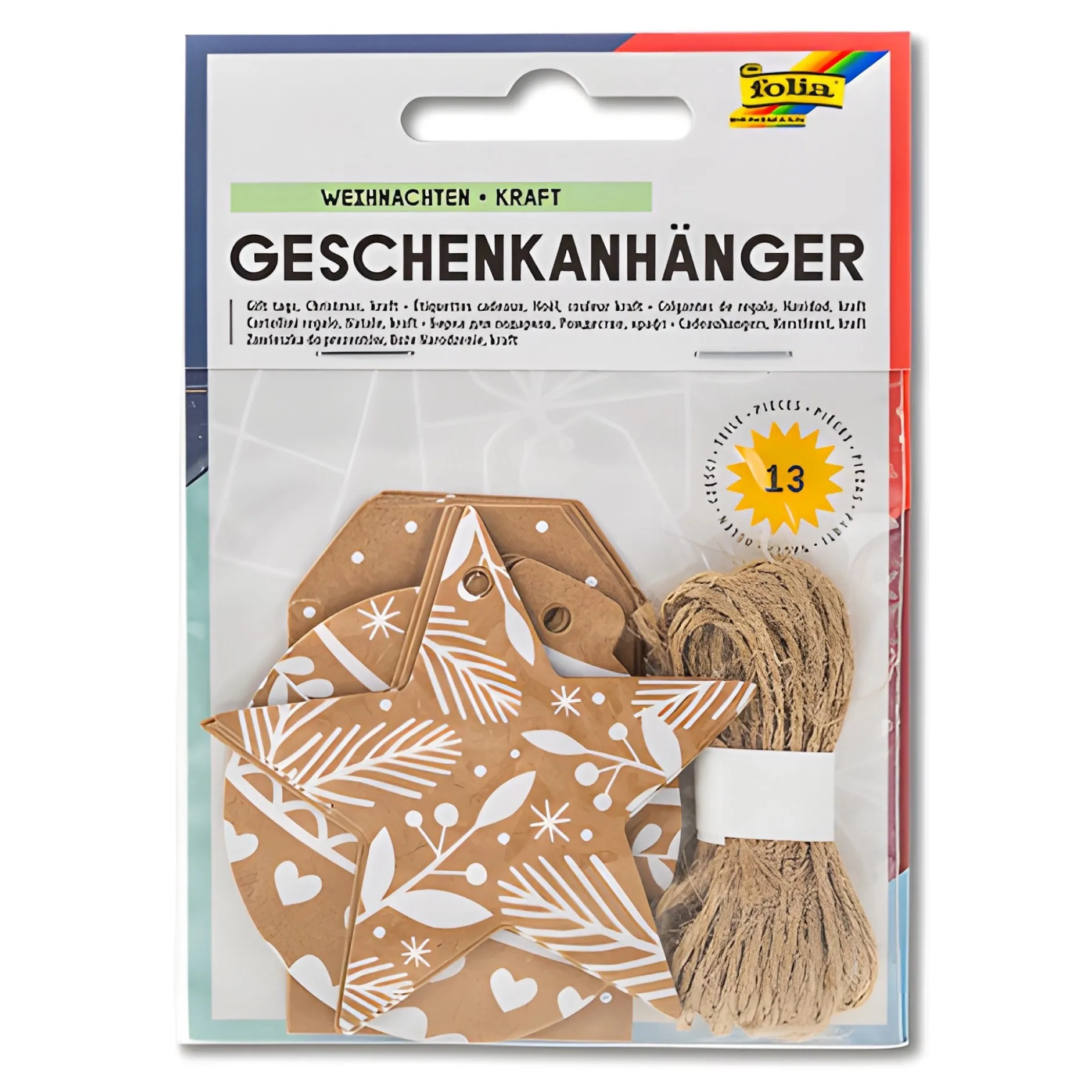 Folia Anhängeetikett natur/weiß, 12 Stück