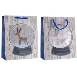 Geschenktüte 'Schneekugel mit Hirsch' weiß, groß