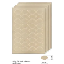 Grasetiketten oval 40,6 x 25,4 mm, 5 Blatt A4, 180 Stück