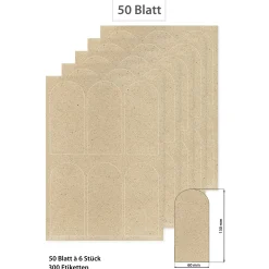 Grasetiketten Rundbogen 60 x 130 mm, 50 Blatt A4, 300 Stück