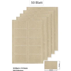 Grasetiketten 85 x 55 mm, 50 Blatt A4, 500 Stück