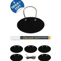 Kreidetafel-Anhängeetikett oval, 6 Stück plus Stift