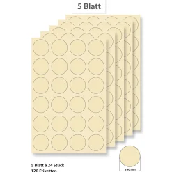 Steffis Etiketten rund 40 mm creme - 5 Blatt A4