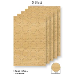Steffis Etiketten rund 40 mm Holzdekor - 5 Blatt A4