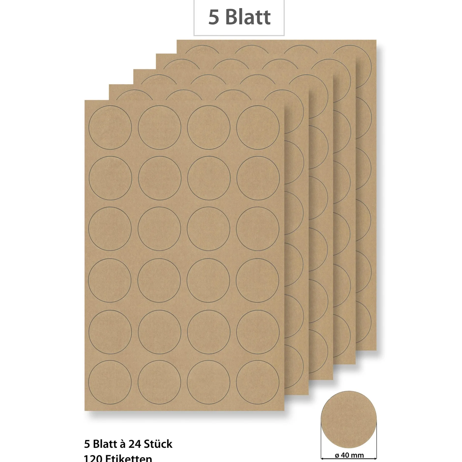 Steffis Etiketten rund 40 mm natur - 5 Blatt A4