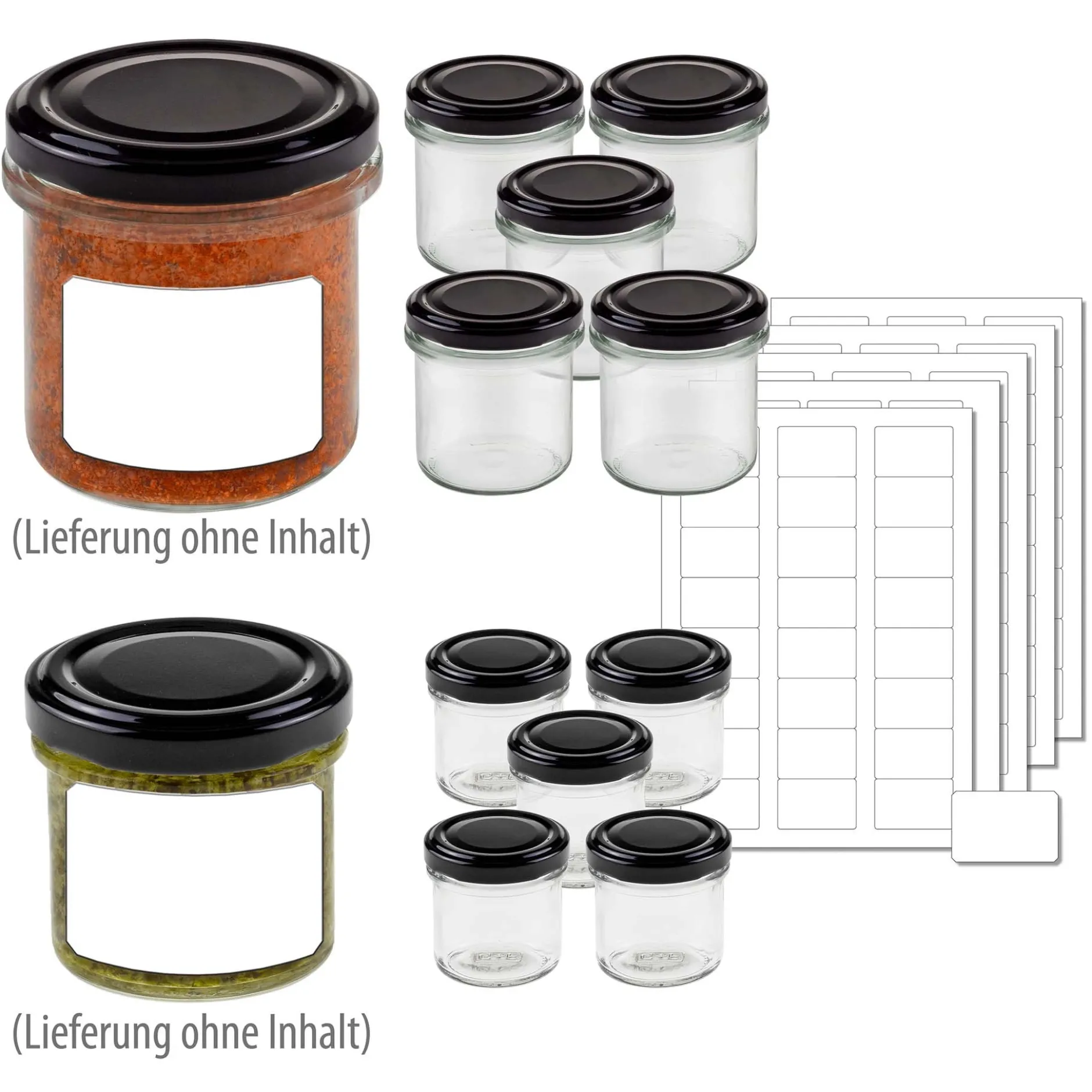 Sturzglas Set schwarz, 12 Gläser