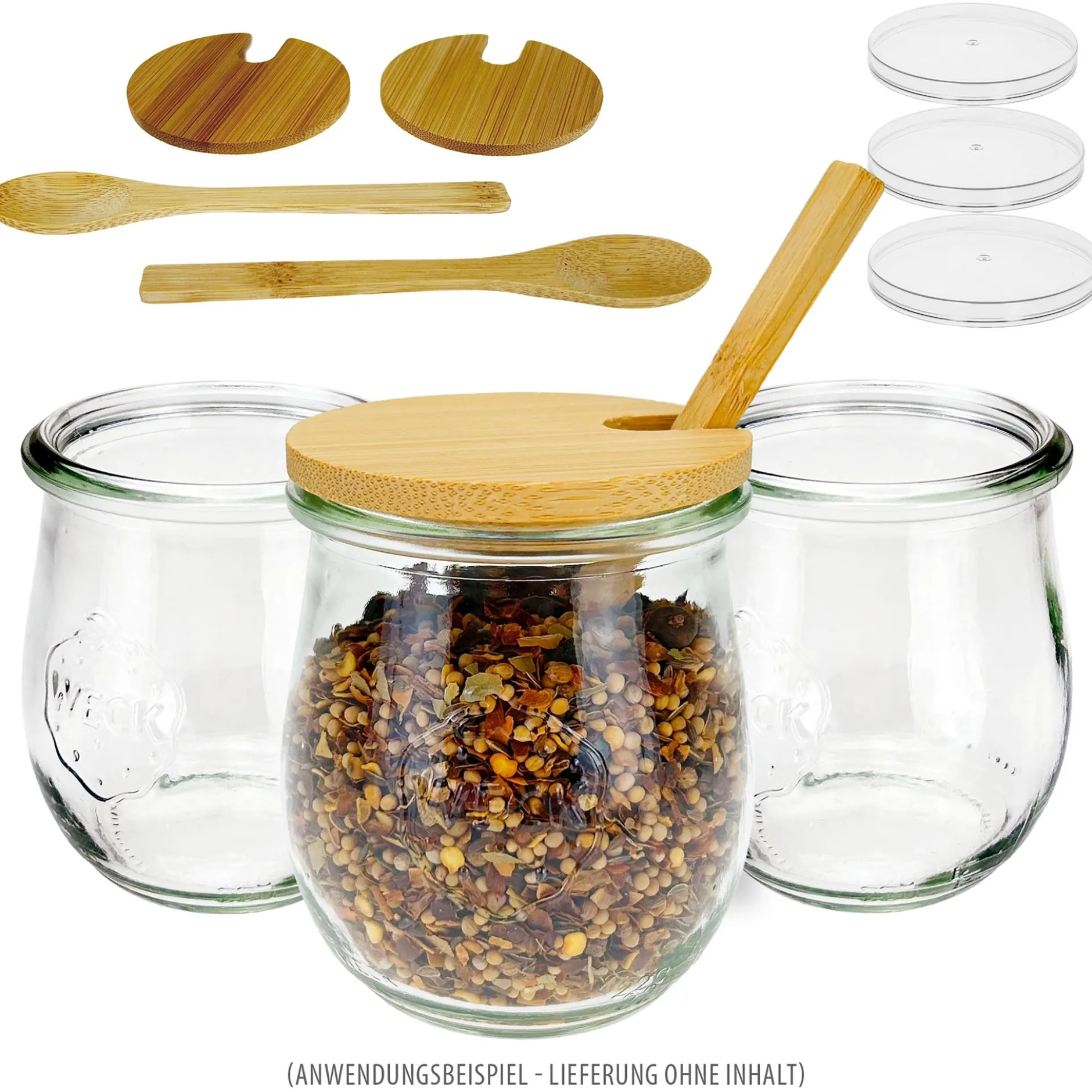 WECK-Mini-Tulpenglas mit Bambusdeckel und Löffel, 3er Set
